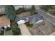 An aerial view features a home, driveway, mature trees, and a glimpse of the surrounding neighborhood at 3201 S Albion St, Denver, CO 80222