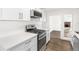 Modern kitchen with stainless steel appliances, white cabinets, and quartz countertops at 1517 W Nevada Pl, Denver, CO 80223