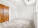 Bright bedroom with neutral carpet, white walls, and wood closet doors at 1580 Santa Fe Mountain Rd, Evergreen, CO 80439