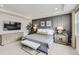 Cozy main bedroom with a gray accent wall, neutral decor, and ambient lighting at 7214 S Shady Grove Ct, Aurora, CO 80016