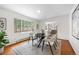 Dining area with modern lighting, hardwood floors, and views of the outdoors at 133 Mine Ln, Boulder, CO 80302