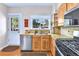 Bright kitchen features stainless steel appliances, a window over the sink, and access to the backyard at 2327 Lowell Blvd, Denver, CO 80211