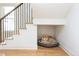 Cozy nook under the stairs, featuring a dog bed and creating a comfortable pet space at 840 S Pennsylvania St, Denver, CO 80209