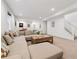Spacious basement with a large sectional sofa, coffee table, and room for entertainment at 11466 E 27Th Ave, Denver, CO 80238