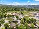 Neighborhood aerial view of homes near school, showcasing green spaces, athletic fields and parks, and community features at 3030 Alkire St, Golden, CO 80401