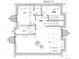 Basement floor plan with a bedroom, bathroom, media room, and storage. 886 square feet at 621 Lombardi Cir, Louisville, CO 80027
