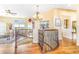 The staircase features an ornate chandelier and beautiful hardwood floors at 3221 Autumn Sun Cir, Castle Rock, CO 80104