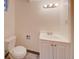 Cozy bathroom featuring a toilet, vanity, and neutral decor at 6054 Iris Way, Arvada, CO 80004