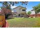 Backyard with lush lawn, patio, mature trees, and privacy fence is great for entertaining or relaxation at 10343 Stoneflower Dr, Parker, CO 80134
