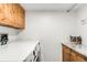 A tidy laundry room offers efficient appliances, stylish cabinetry, and ample counter space at 1551 Larimer St # 1405, Denver, CO 80202