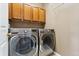 Laundry room featuring new stainless steel washer and dryer and overhead cabinets at 16212 E Geddes Ln # 11, Aurora, CO 80016
