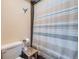 Cozy bathroom features a toilet, patterned shower curtain, and neutral wall color at 801 Confidence Dr # 16, Longmont, CO 80504