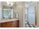 This bathroom features a vanity with sink and separate toilet and shower area at 722 Evening Star Dr, Castle Rock, CO 80108