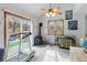Bright sun room featuring a wood burning stove, and a sliding glass door leading to the backyard at 1133 Northridge Dr, Erie, CO 80516