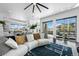 Bright living room with an open floor plan to the kitchen and sliding glass doors to an outdoor space at 9741 Taylor River Cir, Littleton, CO 80125