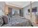 Elegant bedroom featuring tray ceiling, stylish bed, and large windows at 12732 Fisher Dr, Englewood, CO 80112