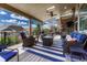 Relaxing covered patio with comfortable seating, a ceiling fan, and neighborhood views at 26566 E Peakview Dr, Aurora, CO 80016