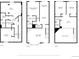 Three-story floor plan featuring bedrooms, baths, laundry, living room, and kitchen areas at 7729 S Cove Cir, Centennial, CO 80122