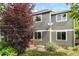 Two-story home with olive green siding and white window trim surrounded by mature landscaping and backyard green space at 10284 Royal Eagle St, Highlands Ranch, CO 80129