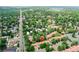 Expansive aerial shot showcasing the townhome's proximity to a long road amid lush greenery at 2665 S Sheridan Ct, Lakewood, CO 80227