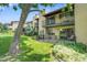 Backyard with patio and balcony overlooking large green lawn and mature trees; great for outdoor living at 2665 S Sheridan Ct, Lakewood, CO 80227