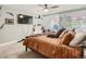 Bedroom with carpet, a ceiling fan, blinds and a TV hanging on the wall at 1155 Ash St # 202, Denver, CO 80220