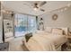 Comfortable bedroom with a ceiling fan and sliding glass doors to the outside area at 1155 Ash St # 202, Denver, CO 80220