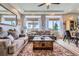 Well-lit living room featuring hardwood floors, comfortable seating, and large windows at 5153 Andes Way, Denver, CO 80249