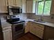 A kitchen with stainless steel appliances, white countertops, and a window view at 5171 S Quintero St, Centennial, CO 80015