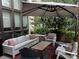 Inviting patio space with a cozy seating area, umbrella, and privacy landscaping at 8041 E 29Th Ave, Denver, CO 80238