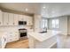 Modern kitchen featuring white cabinets, stainless steel appliances, and a large island with sink at 8633 Middle Fork St, Littleton, CO 80125