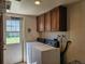 Functional laundry area with appliances, cabinets, and exterior door access at 4609 S Kalispell Way, Aurora, CO 80015