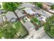 Drone image showing neighborhood homes with gardens, patios, and off-street parking, perfect for suburban living at 3611 N Vine St, Denver, CO 80205