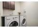 Functional laundry room with modern washer and dryer, plus practical storage solutions at 2906 E 163Rd Ave, Thornton, CO 80602