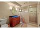 Bathroom featuring modern fixtures, a glass shower, and custom tiling at 6699 S Robb St, Littleton, CO 80127