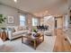 Cozy living room area with neutral colors, comfortable seating, and a view of the staircase at 8018 Williams Fork Ave, Littleton, CO 80125
