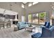 Open-concept living room connected to the kitchen, featuring large windows and stylish seating at 11670 S Flower Mound Way, Parker, CO 80134