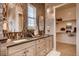 Stylish dual vanity bathroom features modern fixtures, decorative mirrors, and a walk-in closet at 14115 Blue Stem St, Broomfield, CO 80020