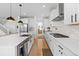 Modern kitchen featuring white cabinets, a kitchen island, stainless steel appliances, and sleek countertops at 12841 Galapago St, Westminster, CO 80234
