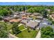 Elevated view of a neighborhood with lush greenery and a distant city skyline at 2845 Hudson St, Denver, CO 80207