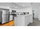 Modern kitchen featuring stainless steel appliances, sleek white cabinets, and breakfast bar at 221 S Garfield St # 213, Denver, CO 80209