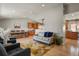Bright and open living area with hardwood floors, modern furniture, and a seamless flow into the adjacent kitchen at 3785 E 134Th Ct, Thornton, CO 80241