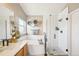 Modern bathroom with soaking tub, walk-in shower, and stylish fixtures at 17158 Cornerstone Dr, Parker, CO 80134