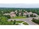 Aerial view of community with mature trees, grassy areas, and a circled townhouse at 8406 Everett Way # C, Arvada, CO 80005