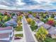 Panoramic aerial view of a neighborhood with colorful autumn trees and mountain backdrop at 1462 Hyacinth Way, Superior, CO 80027