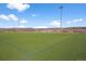 The well-groomed synthetic grass soccer field is ready for a game under the bright sky at 3966 Aspen Hollow Ct, Castle Rock, CO 80104