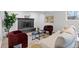 Basement living room features a decorative fireplace, comfortable seating, and modern décor at 10801 W 29Th Ave, Lakewood, CO 80215
