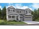 Charming two-story home with gray siding, stone accents, inviting front porch, and a spacious two-car garage at 5485 Riverbend Ave, Firestone, CO 80504