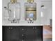 Stylish bathroom featuring double sinks with dark cabinets and modern fixtures at 2725 S Monroe St, Denver, CO 80210