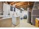 Functional basement laundry area with modern washer and dryer setup and a hot water heater at 2251 Braun Dr, Golden, CO 80401